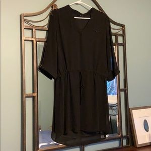 Black chiffon tie waist dress